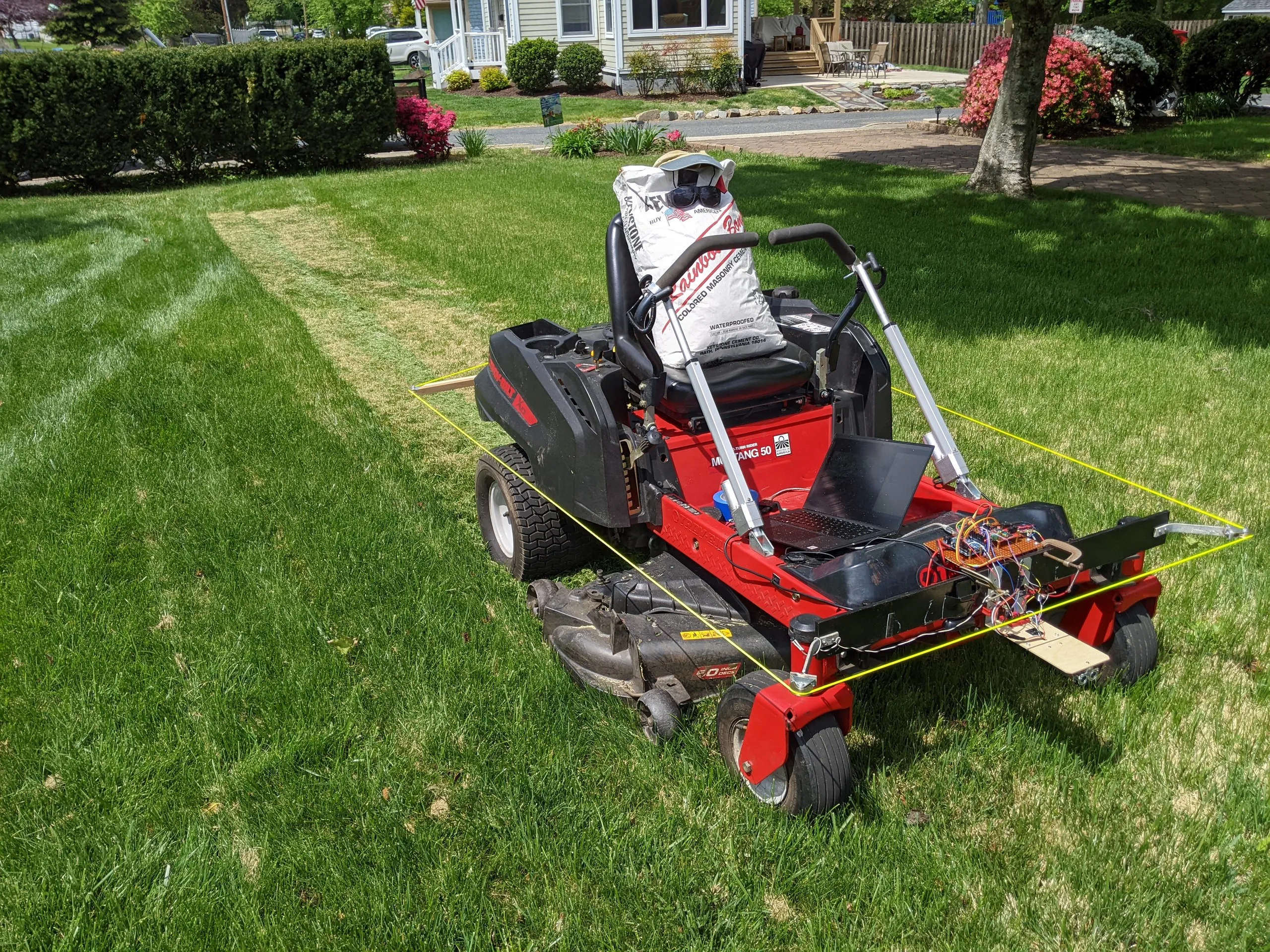 The first strip of grass ever cut with this autonomous lawnmower!