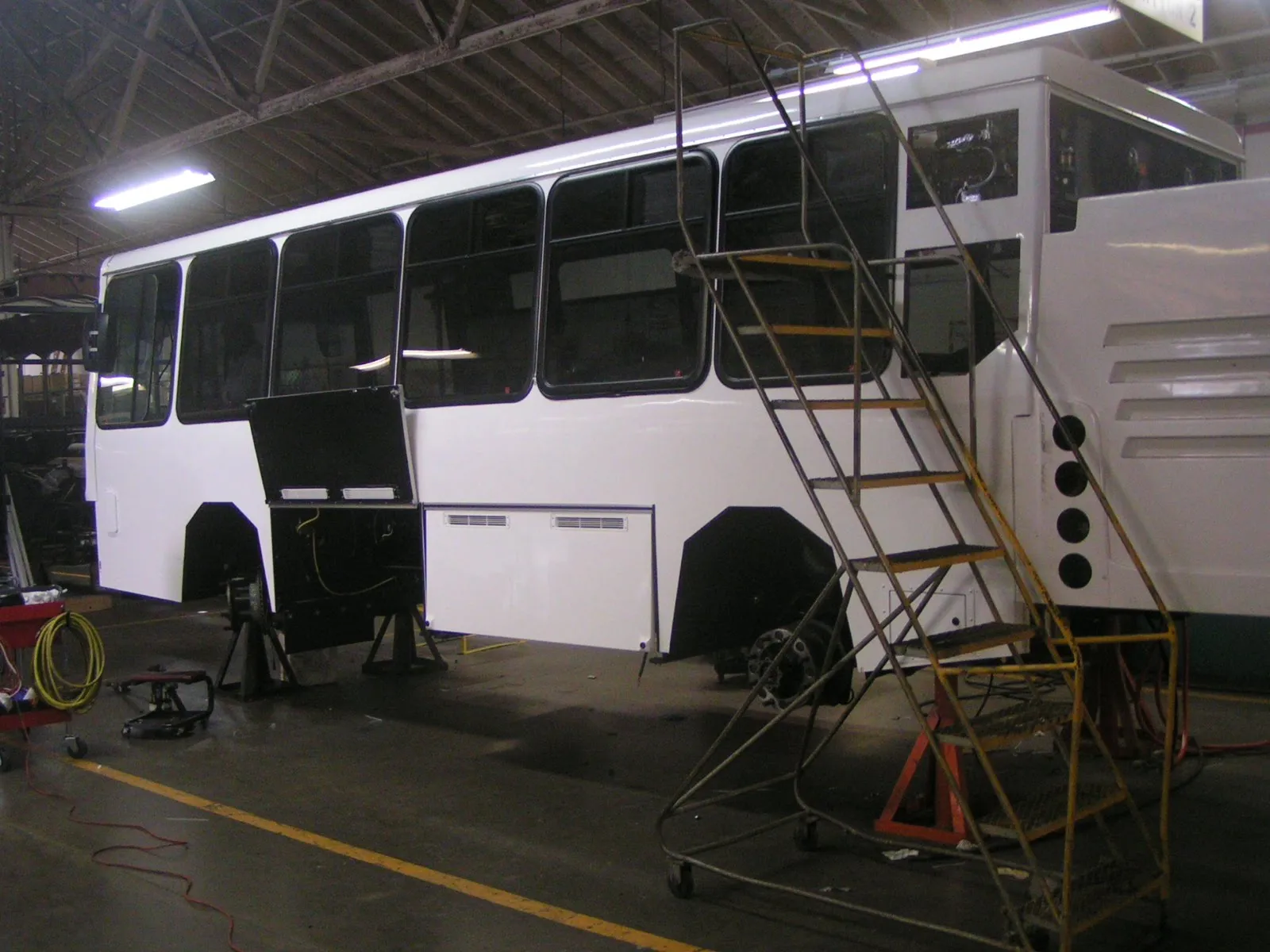 The vehicle chassis during build